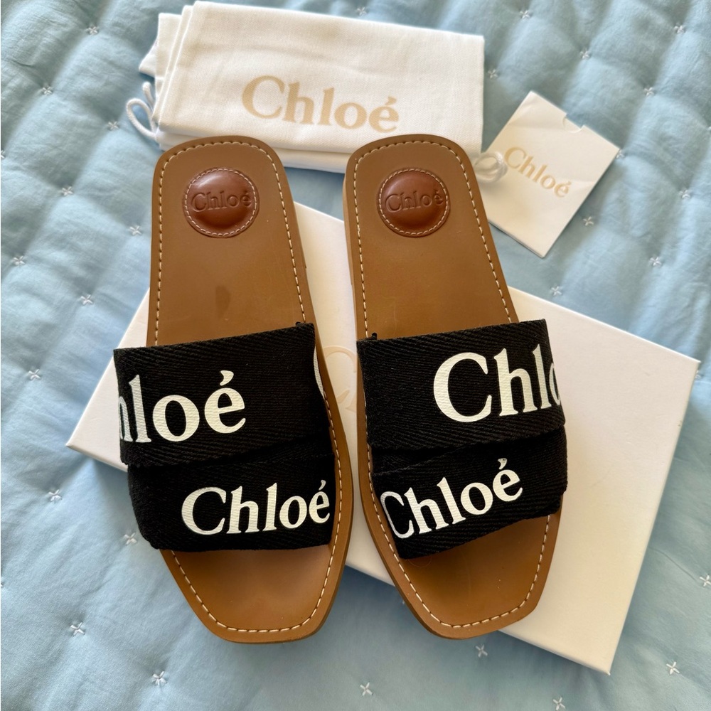 Chloe Black Woody Slides Size:39